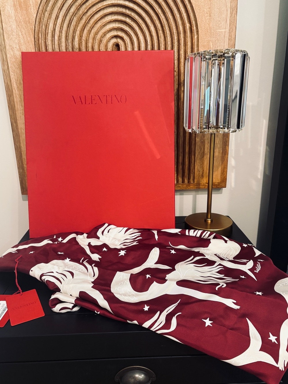 Valentino Capsule Collection Burgundy & White Silk Turban Head Scarf